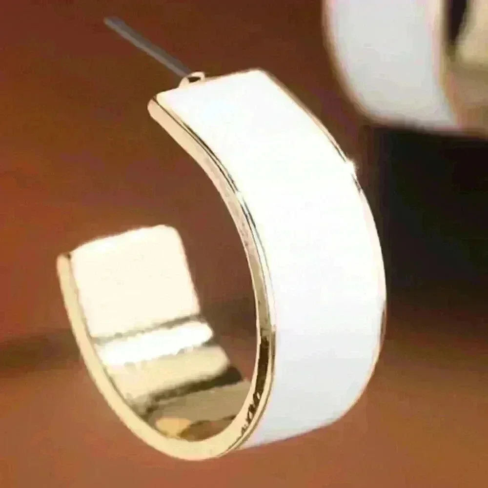 White Epoxy Hoop Earrings - Picture 1 of 1